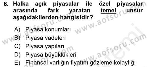 Gayrimenkul Ekonomisi Dersi 2017 - 2018 Yılı (Vize) Ara Sınav Soruları 6. Soru