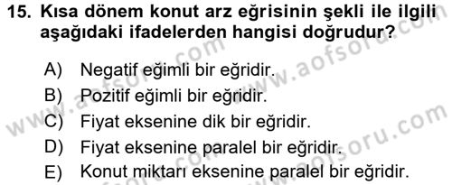 Gayrimenkul Ekonomisi Dersi 2017 - 2018 Yılı (Final) Dönem Sonu Sınav Soruları 15. Soru