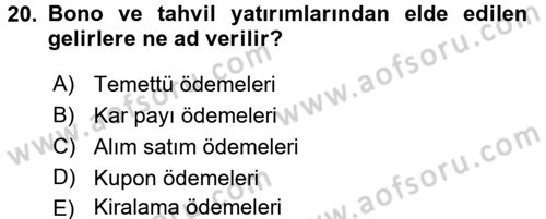 Gayrimenkul Ekonomisi Dersi 2017 - 2018 Yılı (Final) Dönem Sonu Sınav Soruları 20. Soru