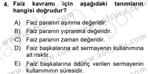 Gayrimenkul Ekonomisi Dersi 2017 - 2018 Yılı (Final) Dönem Sonu Sınav Soruları 4. Soru
