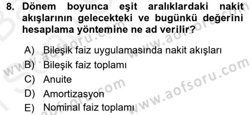 Gayrimenkul Ekonomisi Dersi 2017 - 2018 Yılı (Final) Dönem Sonu Sınav Soruları 8. Soru