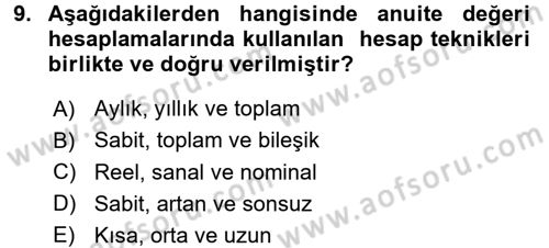 Gayrimenkul Ekonomisi Dersi 2017 - 2018 Yılı (Final) Dönem Sonu Sınav Soruları 9. Soru