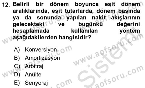 Gayrimenkul Ekonomisi Dersi 2018 - 2019 Yılı 3 Ders Sınavı 12. Soru