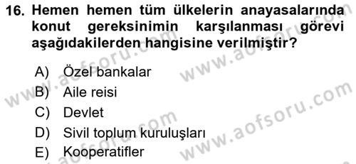 Gayrimenkul Ekonomisi Dersi 2018 - 2019 Yılı 3 Ders Sınav Soruları 16. Soru