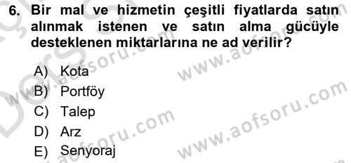 Gayrimenkul Ekonomisi Dersi 2018 - 2019 Yılı 3 Ders Sınav Soruları 6. Soru