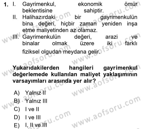 Gayrimenkul Ekonomisi Dersi 2018 - 2019 Yılı (Vize) Ara Sınav Soruları 1. Soru