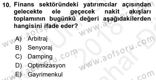 Gayrimenkul Ekonomisi Dersi 2018 - 2019 Yılı (Vize) Ara Sınav Soruları 10. Soru