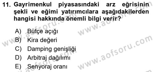 Gayrimenkul Ekonomisi Dersi 2018 - 2019 Yılı (Vize) Ara Sınav Soruları 11. Soru