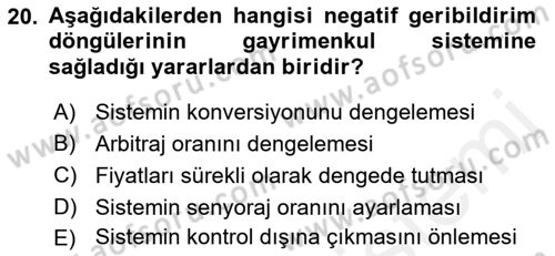 Gayrimenkul Ekonomisi Dersi 2018 - 2019 Yılı (Vize) Ara Sınav Soruları 20. Soru