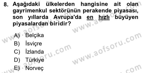 Gayrimenkul Ekonomisi Dersi 2018 - 2019 Yılı (Vize) Ara Sınav Soruları 8. Soru