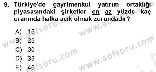 Gayrimenkul Ekonomisi Dersi 2018 - 2019 Yılı (Vize) Ara Sınav Soruları 9. Soru