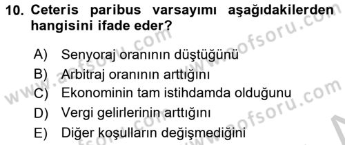 Gayrimenkul Ekonomisi Dersi 2018 - 2019 Yılı Yaz Okulu Sınav Soruları 10. Soru