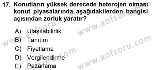 Gayrimenkul Ekonomisi Dersi 2018 - 2019 Yılı Yaz Okulu Sınav Soruları 17. Soru