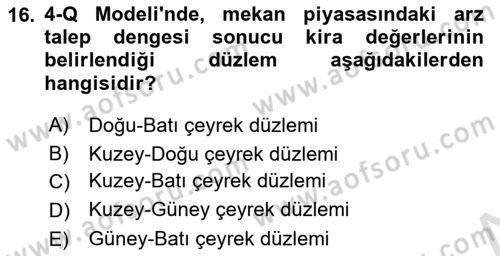 Gayrimenkul Ekonomisi Dersi 2021 - 2022 Yılı (Vize) Ara Sınav Soruları 16. Soru