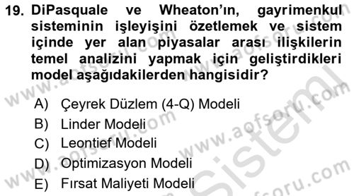 Gayrimenkul Ekonomisi Dersi 2021 - 2022 Yılı (Vize) Ara Sınav Soruları 19. Soru