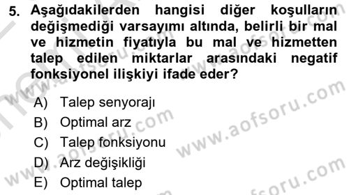 Gayrimenkul Ekonomisi Dersi 2021 - 2022 Yılı (Vize) Ara Sınav Soruları 5. Soru