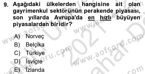 Gayrimenkul Ekonomisi Dersi 2021 - 2022 Yılı (Vize) Ara Sınavı 9. Soru