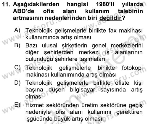 Gayrimenkul Ekonomisi Dersi 2023 - 2024 Yılı (Vize) Ara Sınav Soruları 11. Soru
