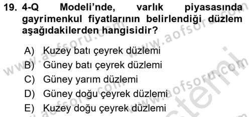 Gayrimenkul Ekonomisi Dersi 2023 - 2024 Yılı (Vize) Ara Sınavı 19. Soru