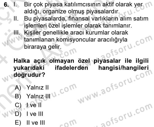 Gayrimenkul Ekonomisi Dersi 2023 - 2024 Yılı (Vize) Ara Sınav Soruları 6. Soru