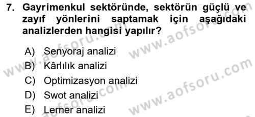 Gayrimenkul Ekonomisi Dersi 2023 - 2024 Yılı (Vize) Ara Sınav Soruları 7. Soru