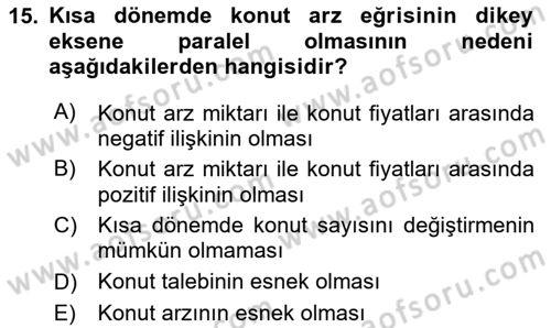 Gayrimenkul Ekonomisi Dersi 2023 - 2024 Yılı (Final) Dönem Sonu Sınavı 15. Soru