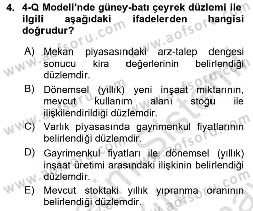 Gayrimenkul Ekonomisi Dersi 2023 - 2024 Yılı (Final) Dönem Sonu Sınavı 4. Soru