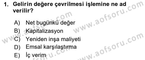 Gayrimenkul Ekonomisi Dersi 2024 - 2025 Yılı (Final) Dönem Sonu Sınav Soruları 1. Soru