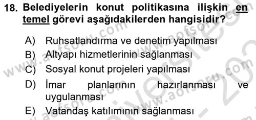Gayrimenkul Ekonomisi Dersi 2024 - 2025 Yılı (Final) Dönem Sonu Sınav Soruları 18. Soru