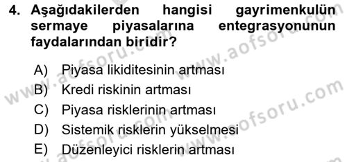 Gayrimenkul Ekonomisi Dersi 2024 - 2025 Yılı (Final) Dönem Sonu Sınav Soruları 4. Soru
