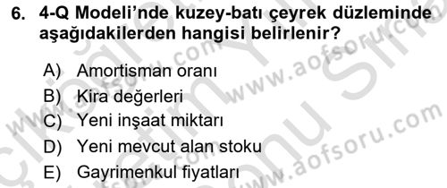 Gayrimenkul Ekonomisi Dersi 2024 - 2025 Yılı (Final) Dönem Sonu Sınav Soruları 6. Soru