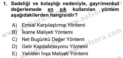 Gayrimenkul Ekonomisi Dersi 2024 - 2025 Yılı Yaz Okulu Sınav Soruları 1. Soru