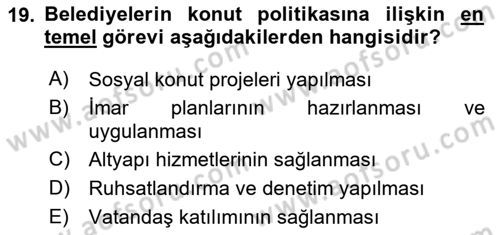 Gayrimenkul Ekonomisi Dersi 2024 - 2025 Yılı Yaz Okulu Sınav Soruları 19. Soru