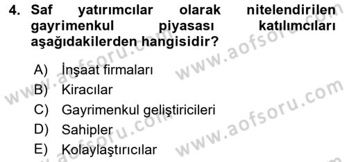 Gayrimenkul Ekonomisi Dersi 2024 - 2025 Yılı Yaz Okulu Sınav Soruları 4. Soru