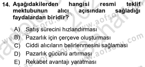 Emlak Yönetimi Dersi 2024 - 2025 Yılı (Vize) Ara Sınav Soruları 14. Soru