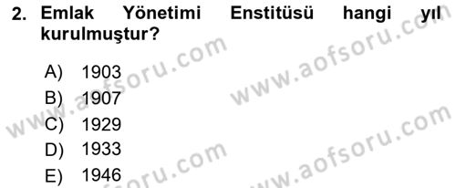 Emlak Yönetimi Dersi 2024 - 2025 Yılı (Vize) Ara Sınav Soruları 2. Soru