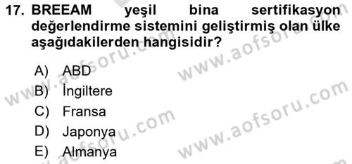 Emlak Yönetimi Dersi 2024 - 2025 Yılı (Final) Dönem Sonu Sınav Soruları 17. Soru
