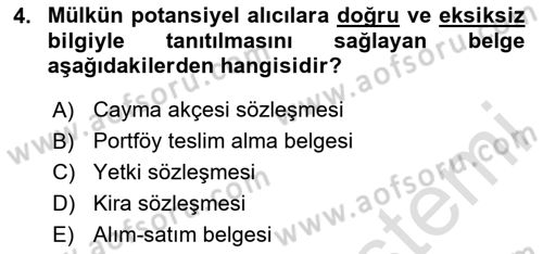 Emlak Yönetimi Dersi 2024 - 2025 Yılı (Final) Dönem Sonu Sınav Soruları 4. Soru