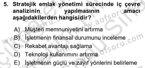 Emlak Yönetimi Dersi 2024 - 2025 Yılı (Final) Dönem Sonu Sınav Soruları 5. Soru