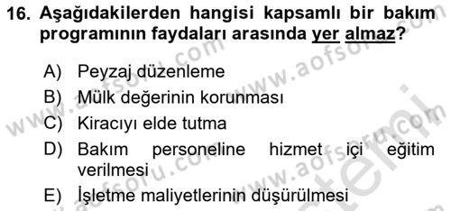 Emlak Yönetimi Dersi 2024 - 2025 Yılı Yaz Okulu Sınav Soruları 16. Soru