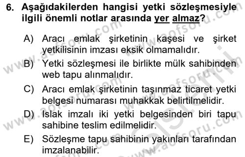 Emlak Yönetimi Dersi 2024 - 2025 Yılı Yaz Okulu Sınav Soruları 6. Soru