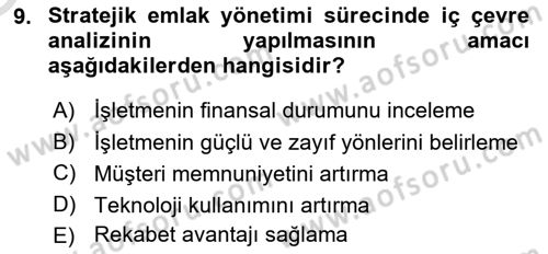Emlak Yönetimi Dersi 2024 - 2025 Yılı Yaz Okulu Sınav Soruları 9. Soru