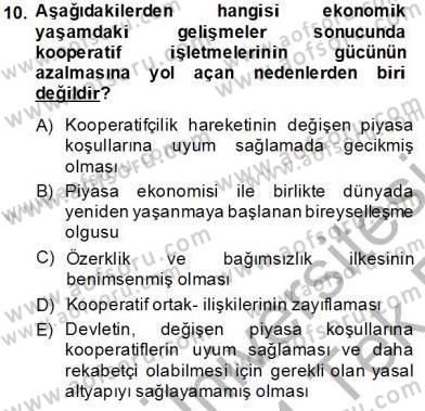 Konut Yapı Kooperatifçiliği Dersi 2013 - 2014 Yılı Tek Ders Sınav Soruları 10. Soru