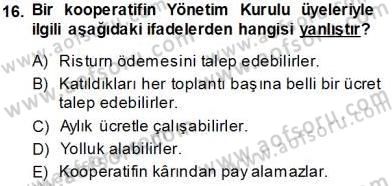 Konut Yapı Kooperatifçiliği Dersi 2013 - 2014 Yılı Tek Ders Sınav Soruları 16. Soru