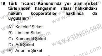 Konut Yapı Kooperatifçiliği Dersi 2014 - 2015 Yılı (Final) Dönem Sonu Sınav Soruları 15. Soru