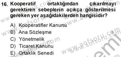 Konut Yapı Kooperatifçiliği Dersi 2014 - 2015 Yılı (Final) Dönem Sonu Sınav Soruları 16. Soru