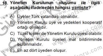 Konut Yapı Kooperatifçiliği Dersi 2014 - 2015 Yılı (Final) Dönem Sonu Sınav Soruları 18. Soru