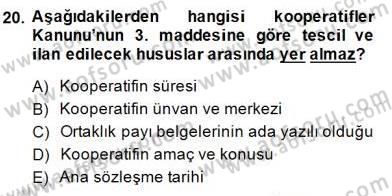 Konut Yapı Kooperatifçiliği Dersi 2014 - 2015 Yılı (Final) Dönem Sonu Sınav Soruları 20. Soru