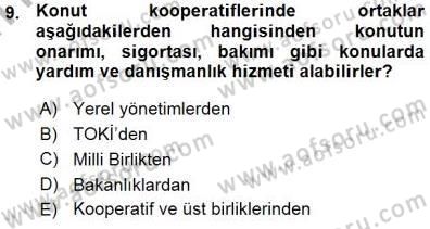 Konut Yapı Kooperatifçiliği Dersi 2015 - 2016 Yılı (Vize) Ara Sınav Soruları 9. Soru