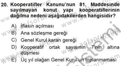 Konut Yapı Kooperatifçiliği Dersi 2015 - 2016 Yılı (Final) Dönem Sonu Sınav Soruları 20. Soru